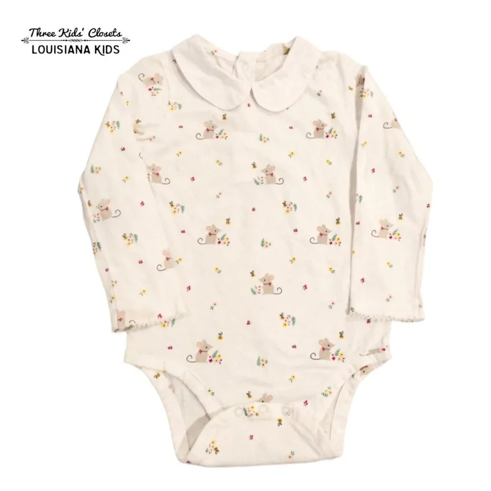 John Lewis 12-18m Mouse Bee Floral Collared Bodysuit Onesie